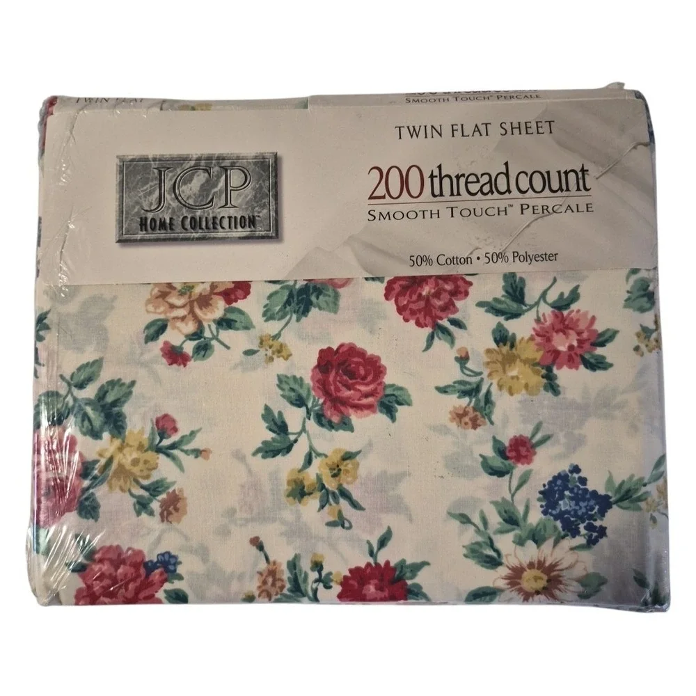 NOS‎ JCP Home Collection Twin Flat Sheet Floral 50/50 Cotton Poly Percale 66x96